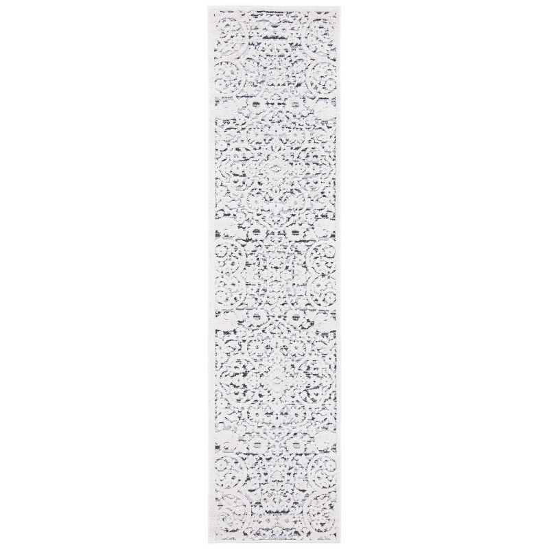 Ivory Geometric Synthetic Indoor/Outdoor Runner Rug