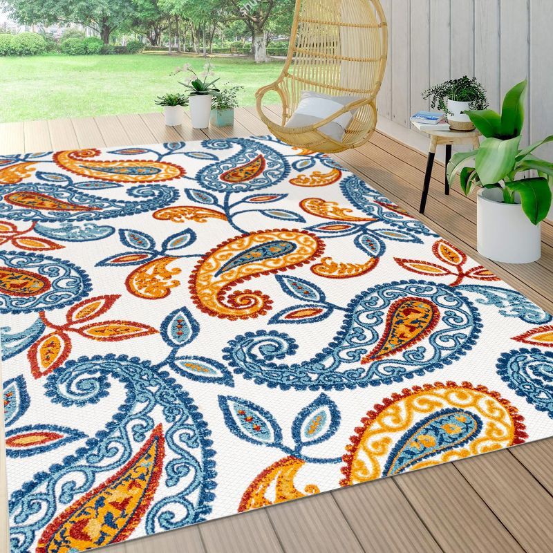 Reversible 5' x 7' Orange and Blue Synthetic Area Rug