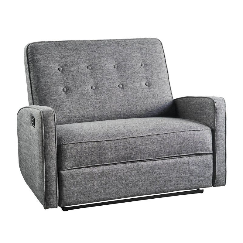 Elysian Gray Tufted Fabric Loveseat with Solid Wood Legs