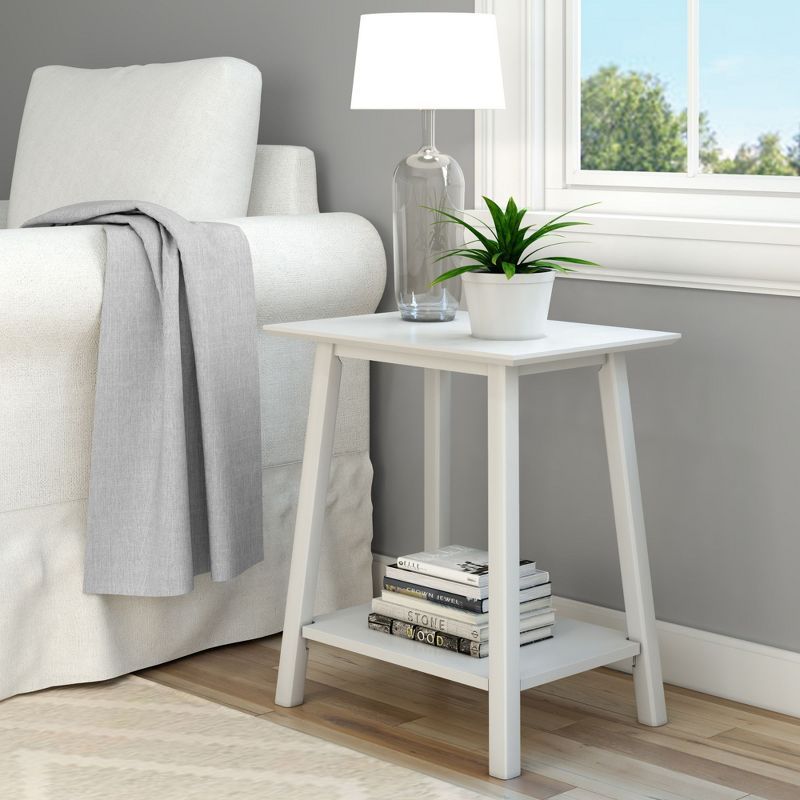 White Solid Wood Mid-Century Modern Bedside Table