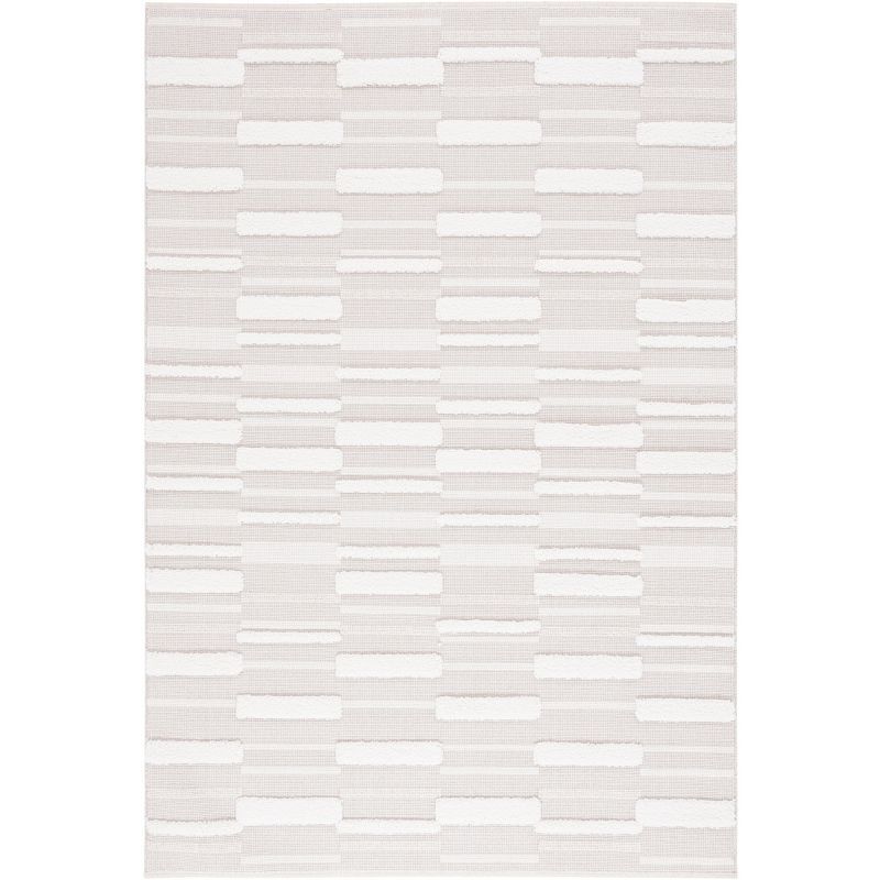 Ivory Geometric Soft Synthetic 4' x 6' Area Rug