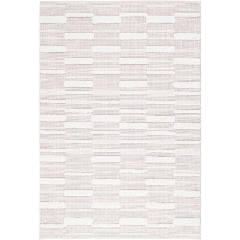 Ivory Geometric Soft Synthetic 4' x 6' Area Rug