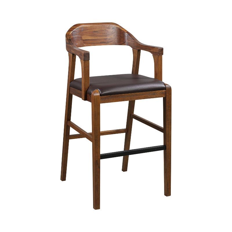 Rasmus 42" Brown Faux Leather and Wood Bar Stool