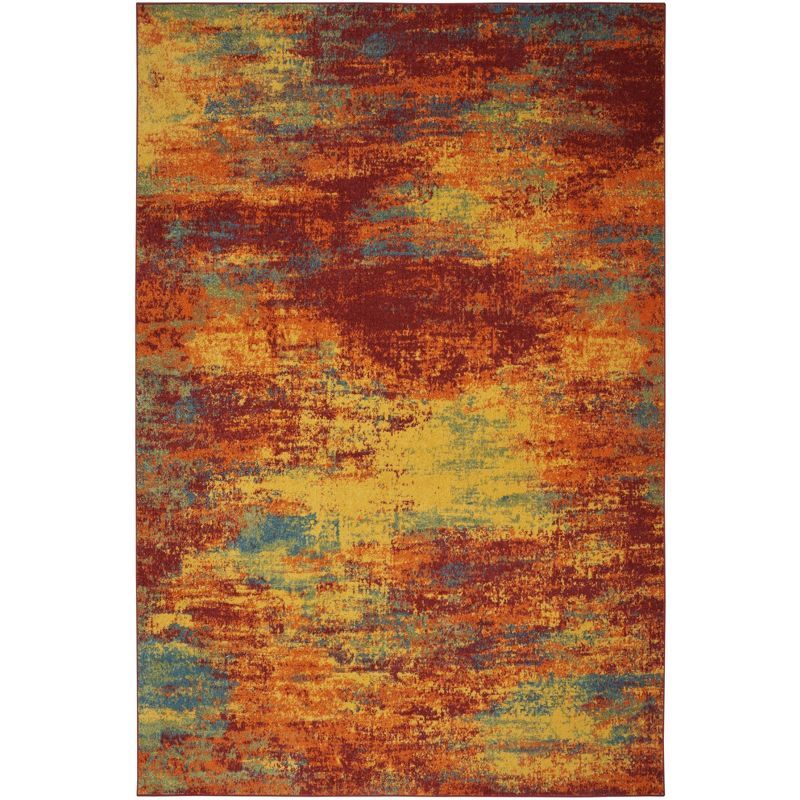 Flame Red and Yellow Synthetic 4' x 6' Area Rug