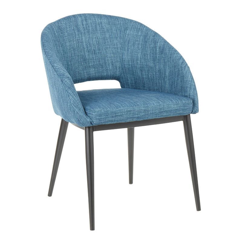 Contemporary Blue Velvet Barrel Accent Chair with Metal Legs