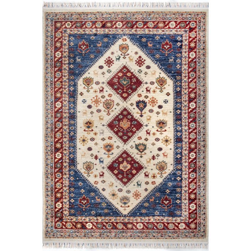 Reversible Oriental Medallion 4' x 6' Blue Cotton Area Rug