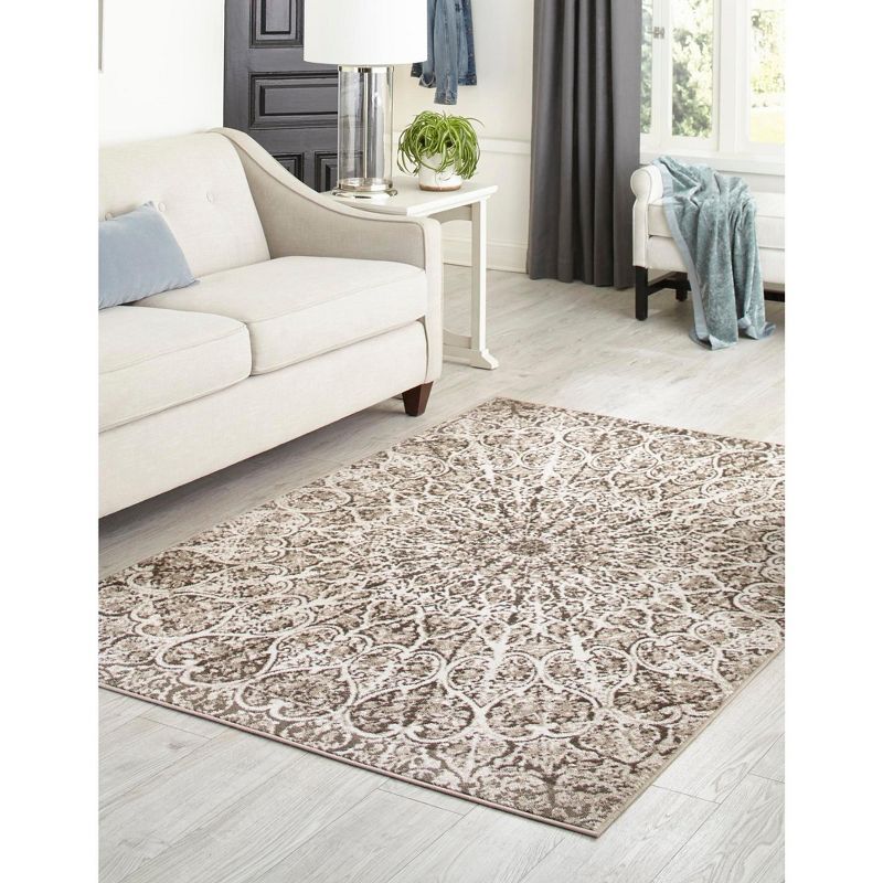 Reversible Easy Care Rectangular Brown Synthetic Rug