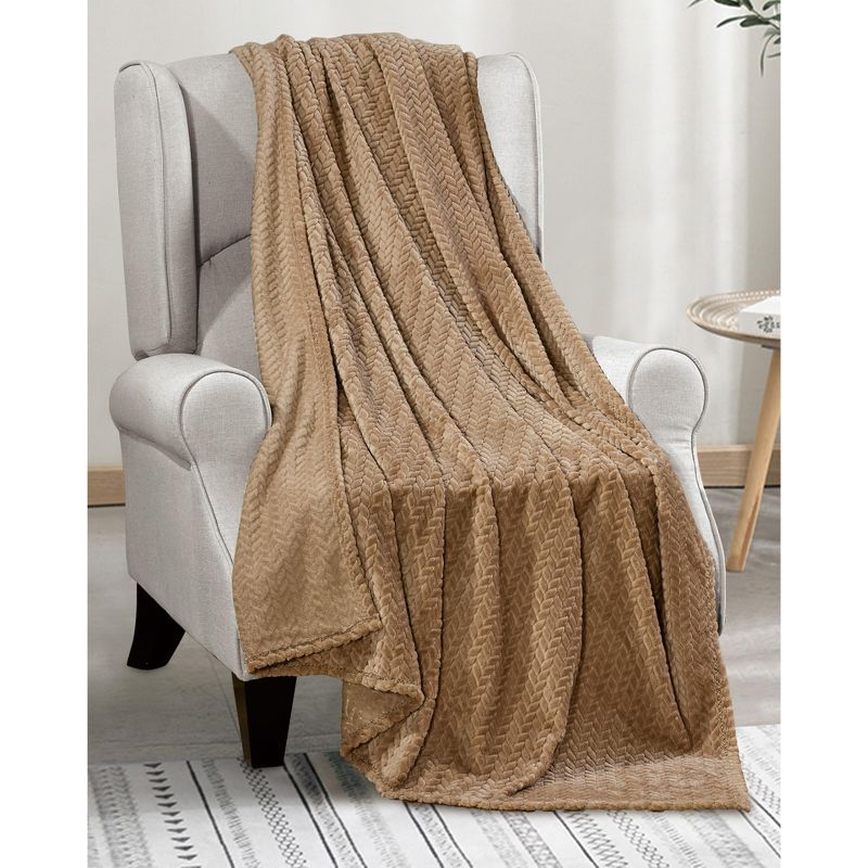 Taupe Chevron Fleece Sherpa Throw Blanket, 50" x 60"