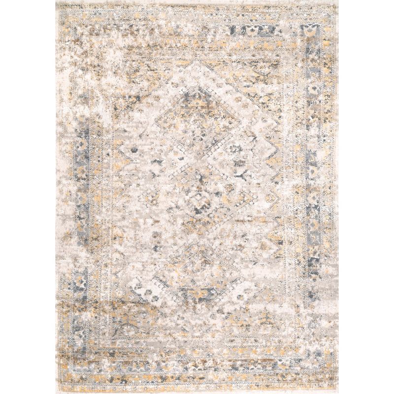 Gold and Gray Medallion 4' x 6' Synthetic Area Rug