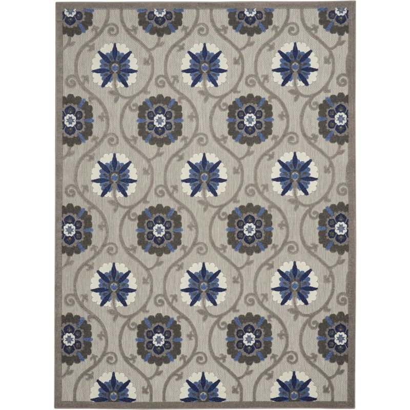 Aloha Floral Blue/Grey Synthetic 9'6" x 13' Indoor/Outdoor Rug