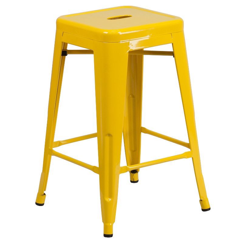 24" Backless Yellow Metal Indoor-Outdoor Counter Stool