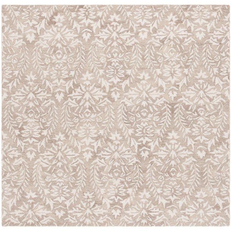 Ivory and Beige 6' Square Hand-Tufted Wool Rug