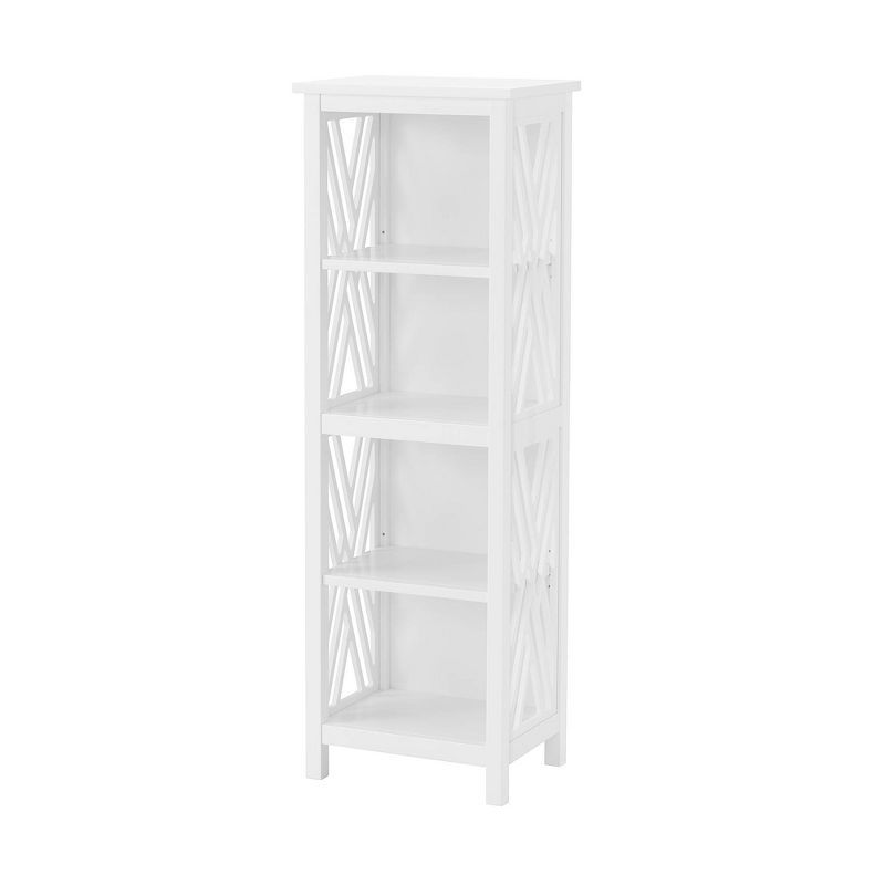 White Adjustable Wood Bath Tall Storage Shelf