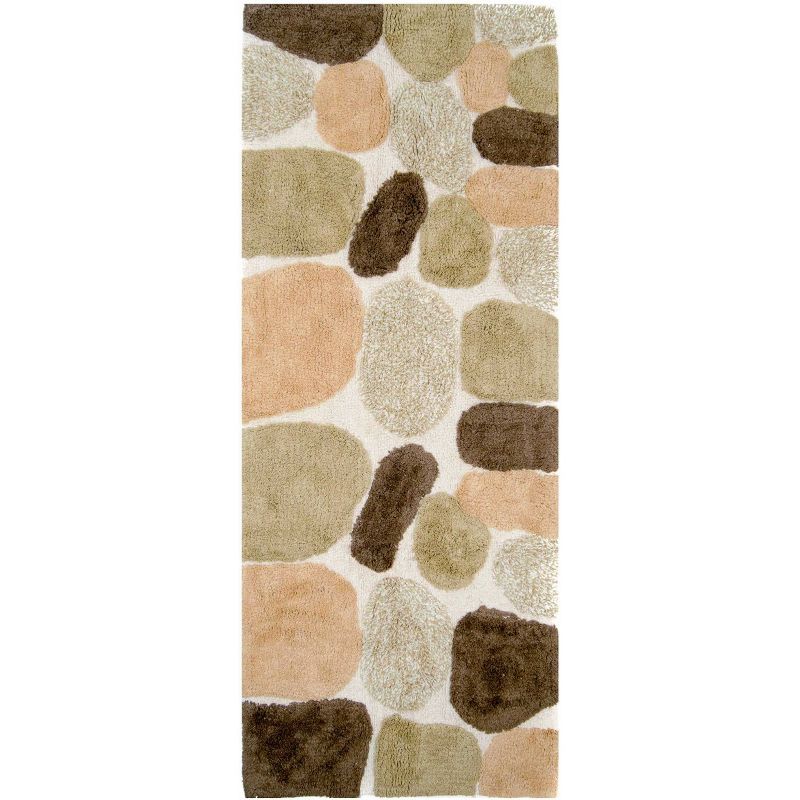 Khaki Pebble Patterned Cotton Bath Runner Rug