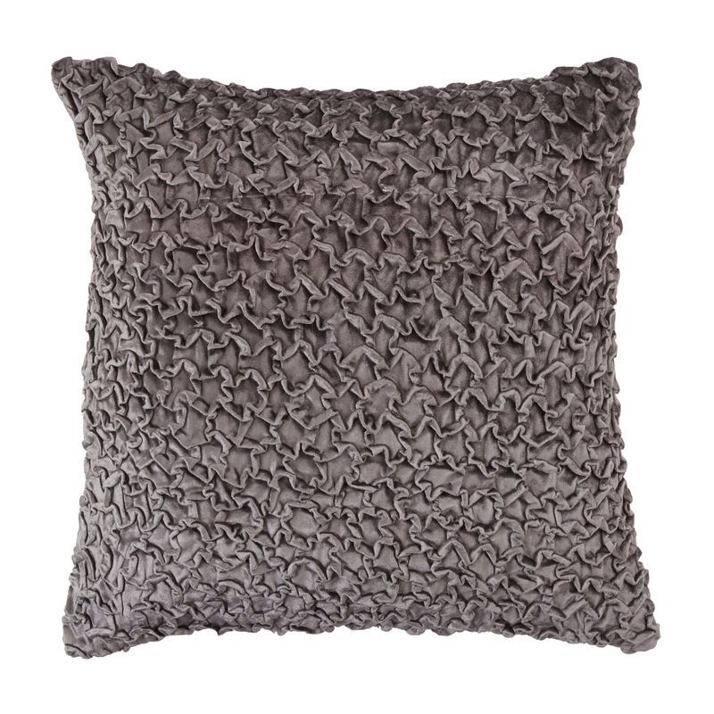 Slate Gray Smocked Velvet Down-Filled Throw Pillow