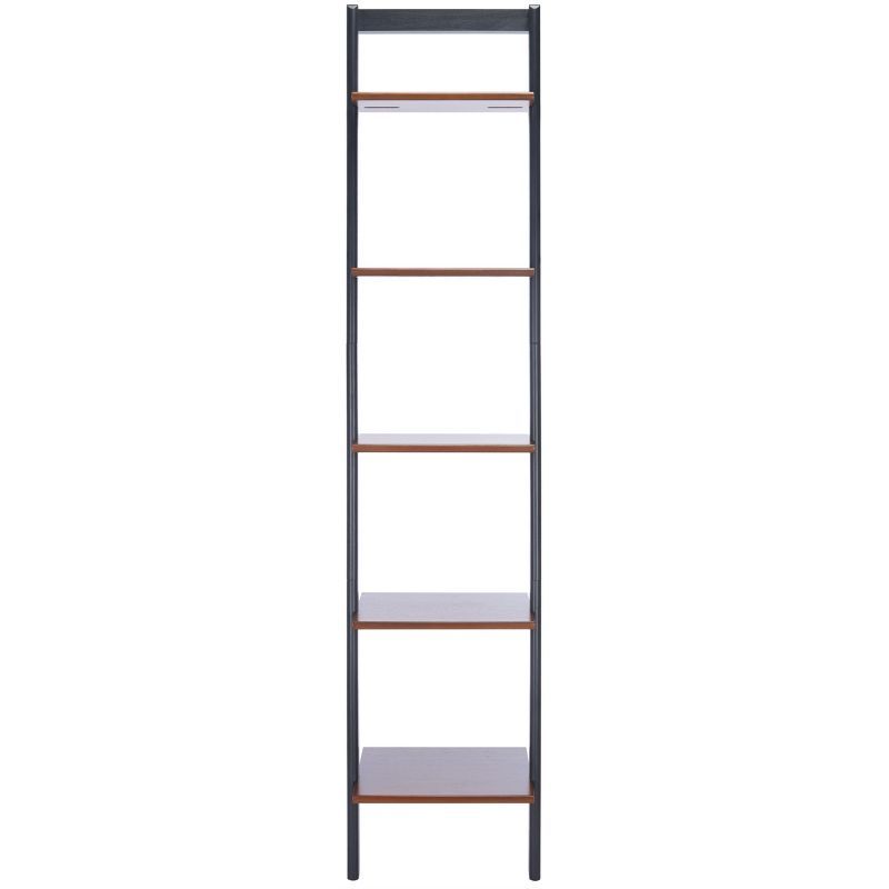 Honey Brown and Charcoal Mahogany 5-Tier Leaning Ladder Shelf