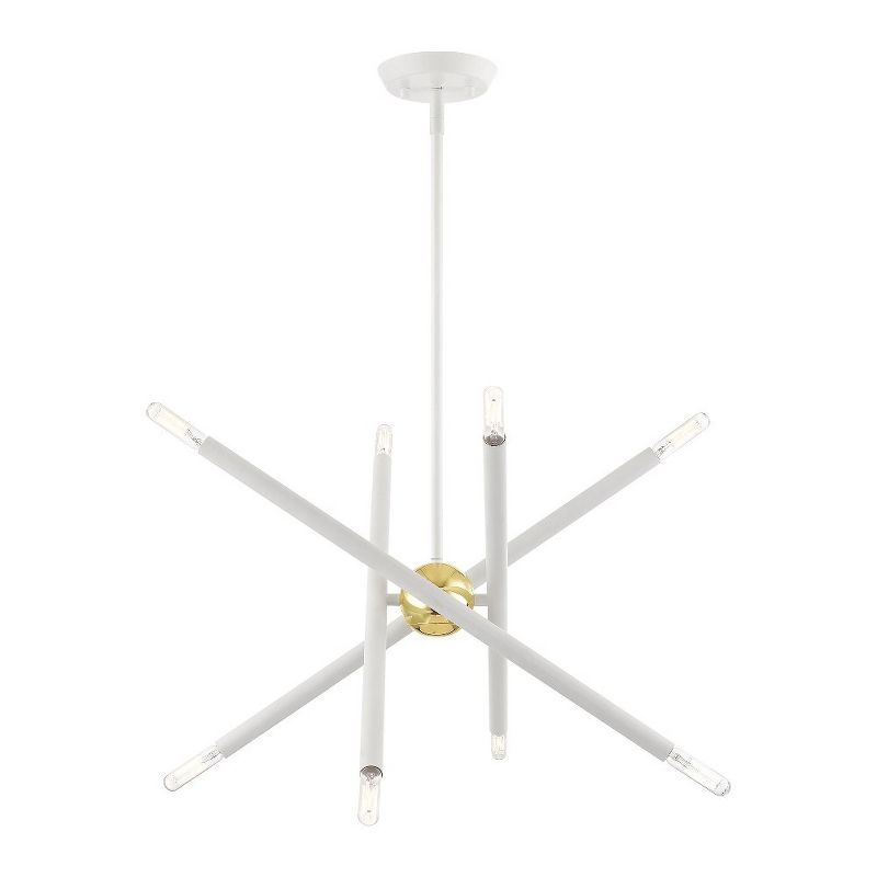 Mini White Crystal 8-Light Chandelier with Polished Brass Accents