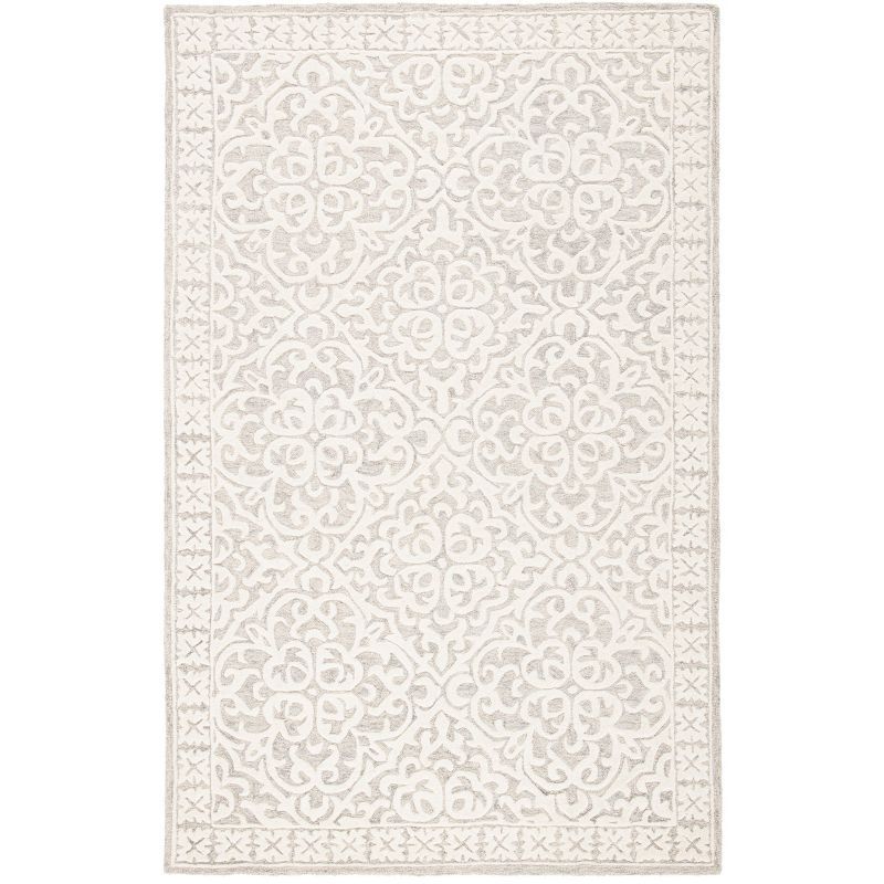 Grey and Ivory Floral Hand-Tufted Wool Area Rug, 8' x 10'