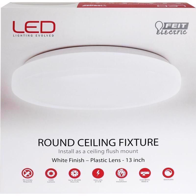 White 13-Inch Round LED Flush Mount Ceiling Light Fixture