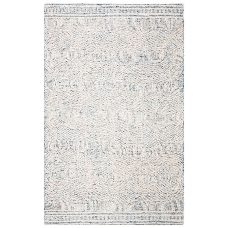 Ivory and Blue Abstract Hand-Tufted Wool Area Rug 9' x 12'