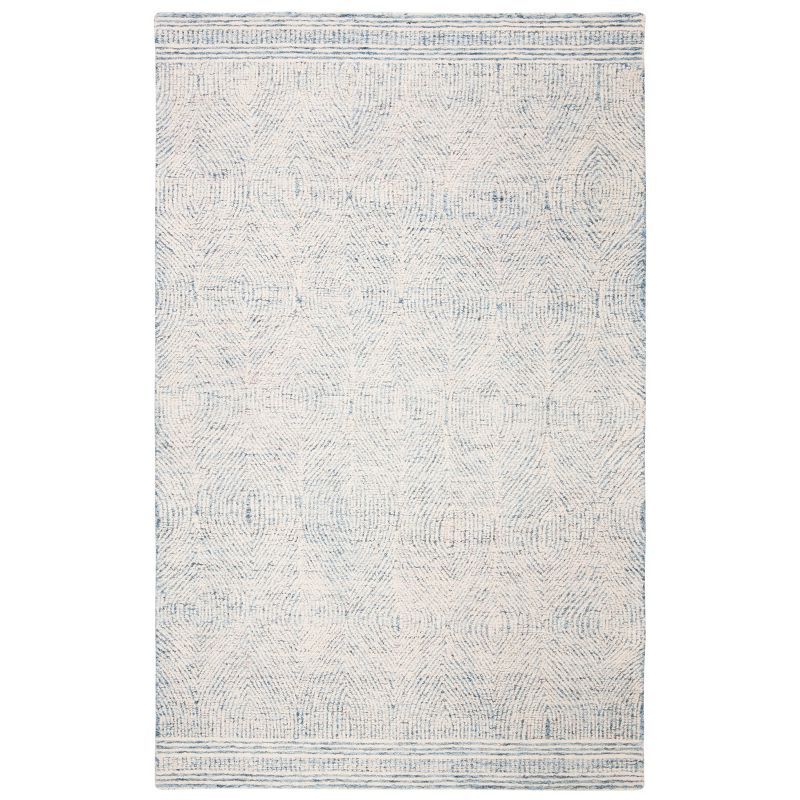 Ivory and Blue Abstract Handmade Wool Area Rug 8' x 10'