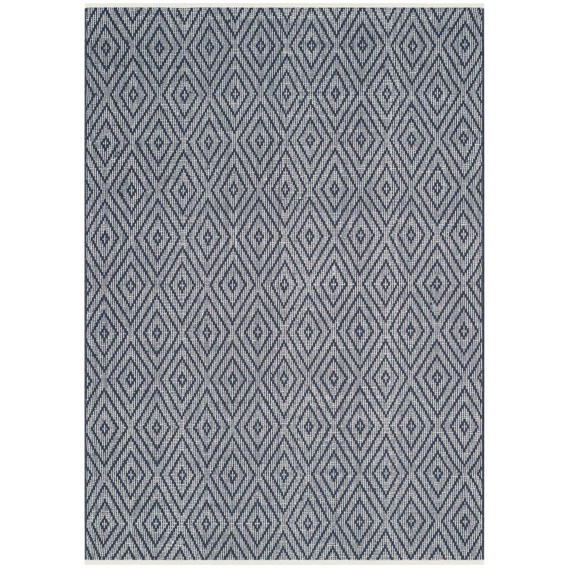 Navy Ivory Flat Woven Handmade Wool-Cotton Blend Rug 5'x8'