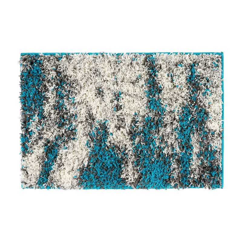 Turquoise and Gray Abstract Shag 8' x 10' Synthetic Rug