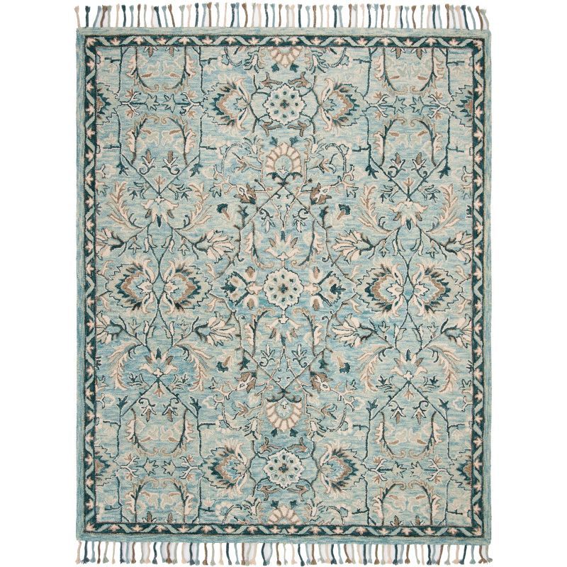 Ivory and Blue Tufted Wool 8' x 10' Area Rug