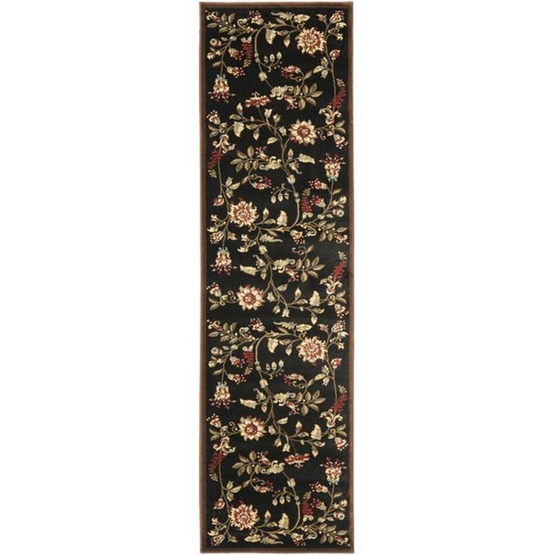 Black Floral Reversible Synthetic Runner Rug, 2'3" x 12'