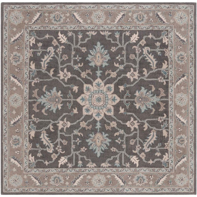Blossom Dark Gray and Light Brown Floral Wool Area Rug, 6' x 9'