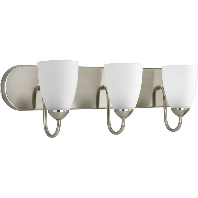 Brushed Nickel 24" 3-Light Dimmable Bath Vanity with Etched Glass Shades