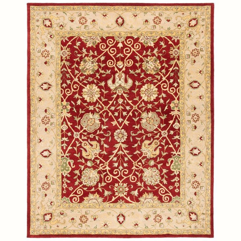 Handmade Red and Beige Wool Tufted Area Rug, 6' x 9'