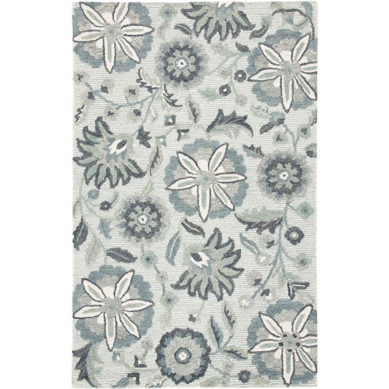 Handmade Country-Casual Blue Wool Tufted Area Rug - 5' x 8'