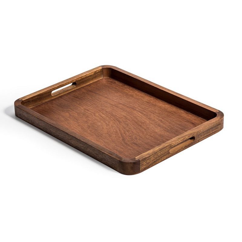 Acacia Wood Rectangular Serving Tray with Handles