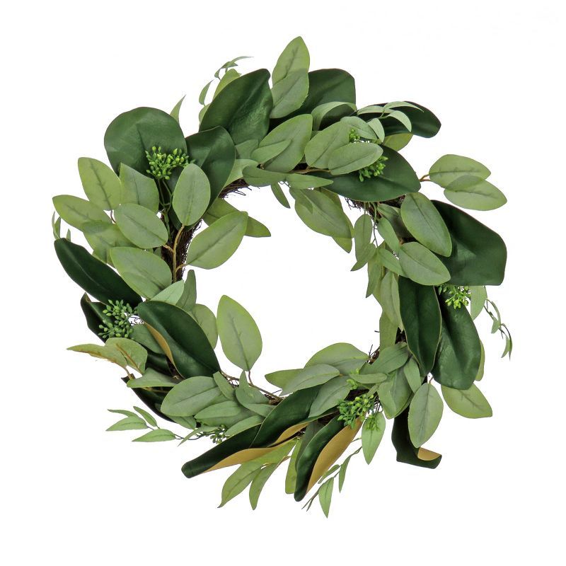 22" Green Artificial Eucalyptus and Magnolia Leaf Wreath