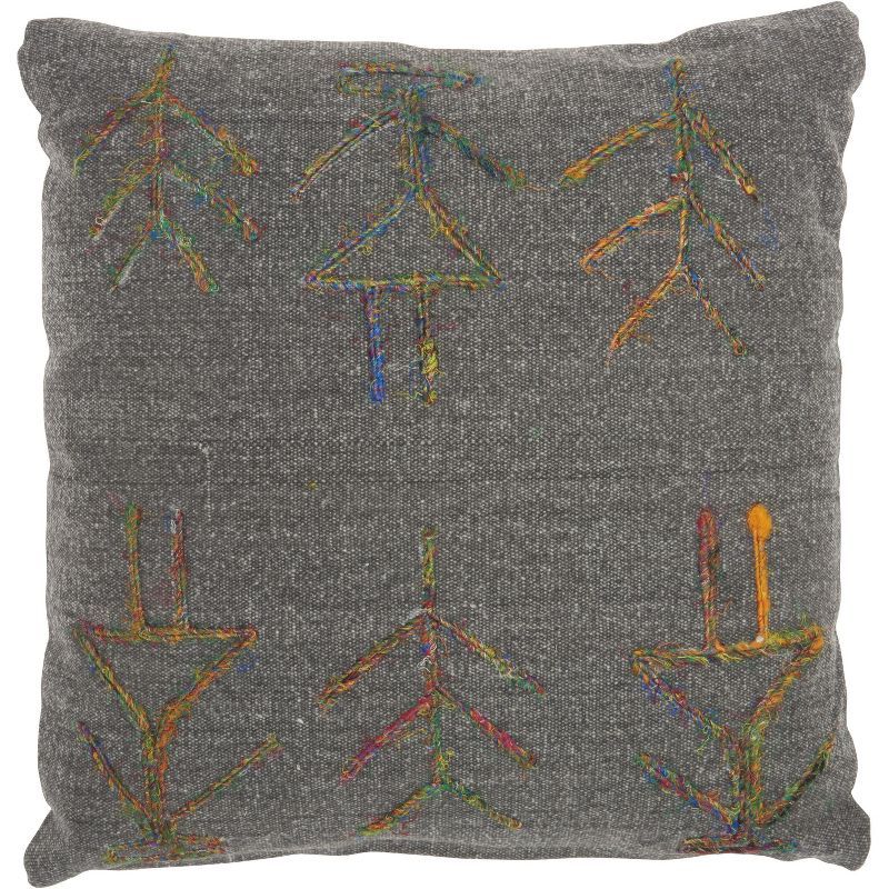 Charcoal Embroidered Figures Square Throw Pillow 18"