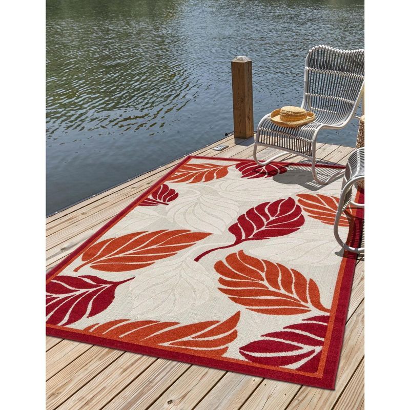 Red and Terracotta 9' x 12' Synthetic Outdoor Rug