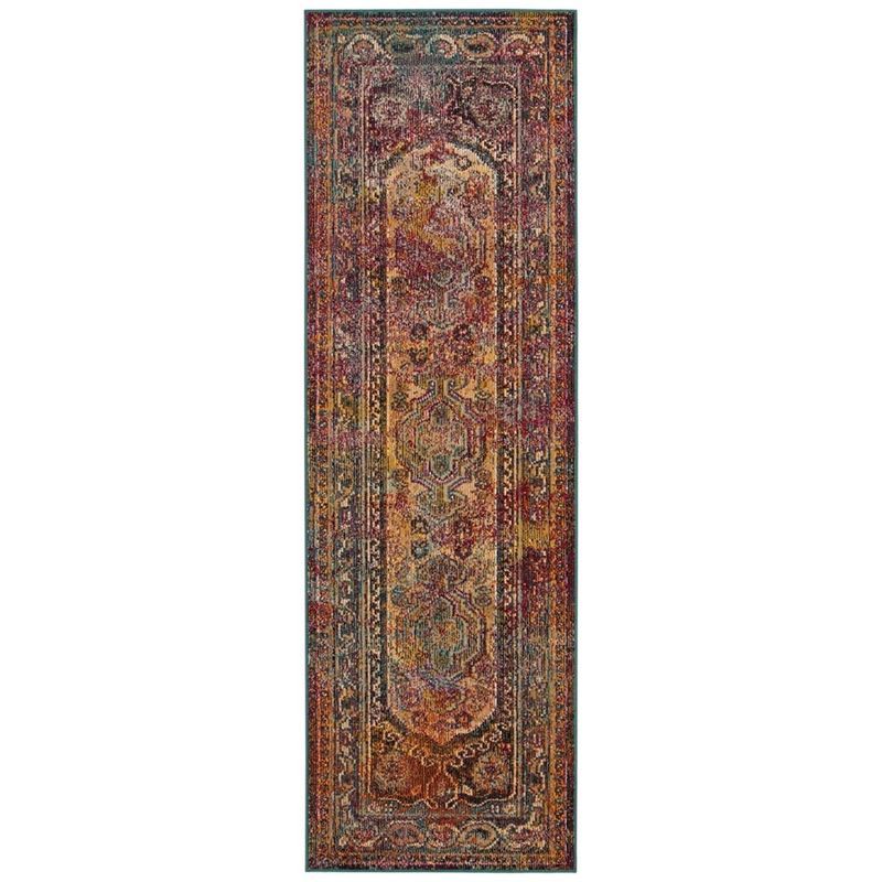 Teal & Rose Distressed Boho Runner Rug - 2'2" x 7'