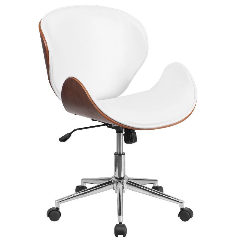 Mid-Back Walnut and White LeatherSwivel Office Chair