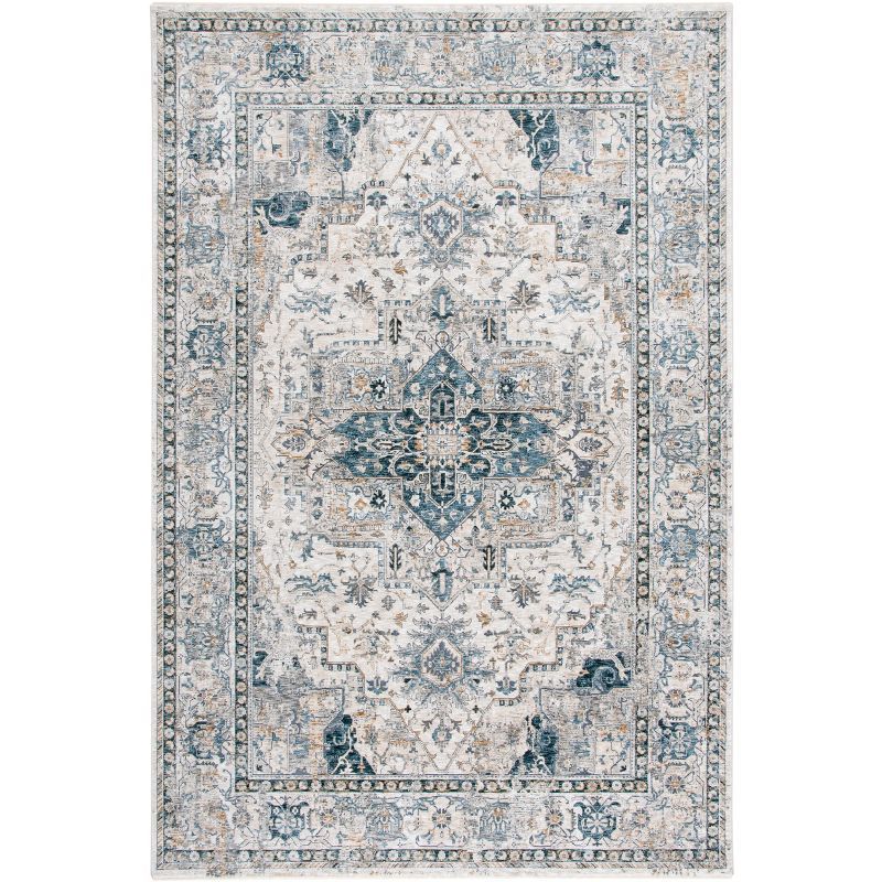 Ivory and Navy Hand-Knotted Rectangular Area Rug 4' x 6'