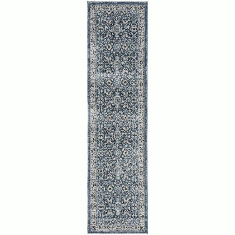 Navy and Cream Synthetic Hand-Knotted Runner Rug