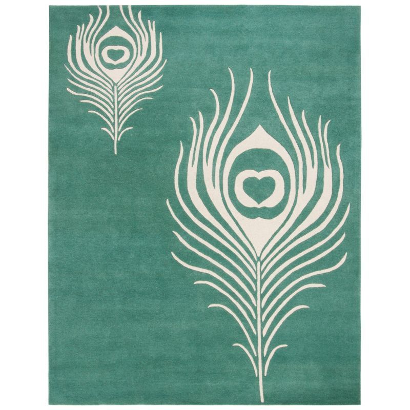 Teal and Ivory Hand-Tufted Wool and Viscose Area Rug