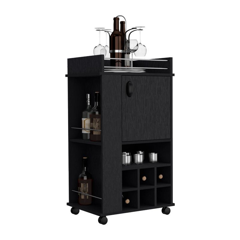 Fraser Mobile Bar Cart with Built-In Wine Rack and Storage - Black