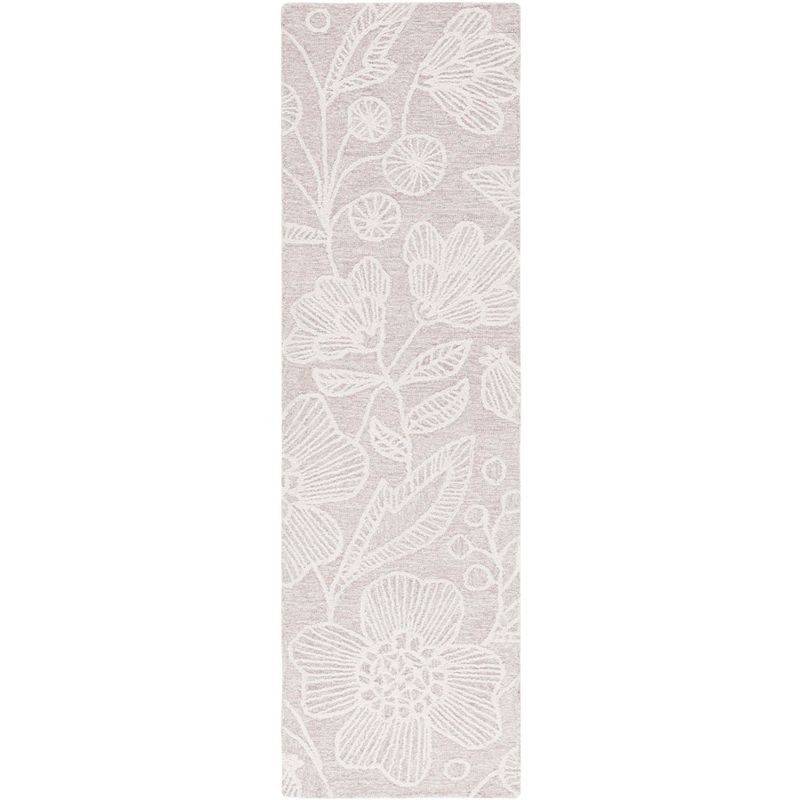 Natural Ivory Floral Wool Handmade Tufted Runner Rug