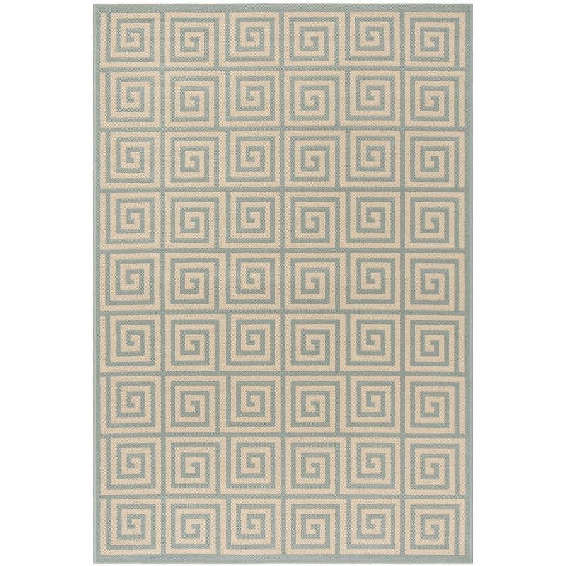 Aqua Blue Geometric Flat Woven Synthetic Area Rug 59"