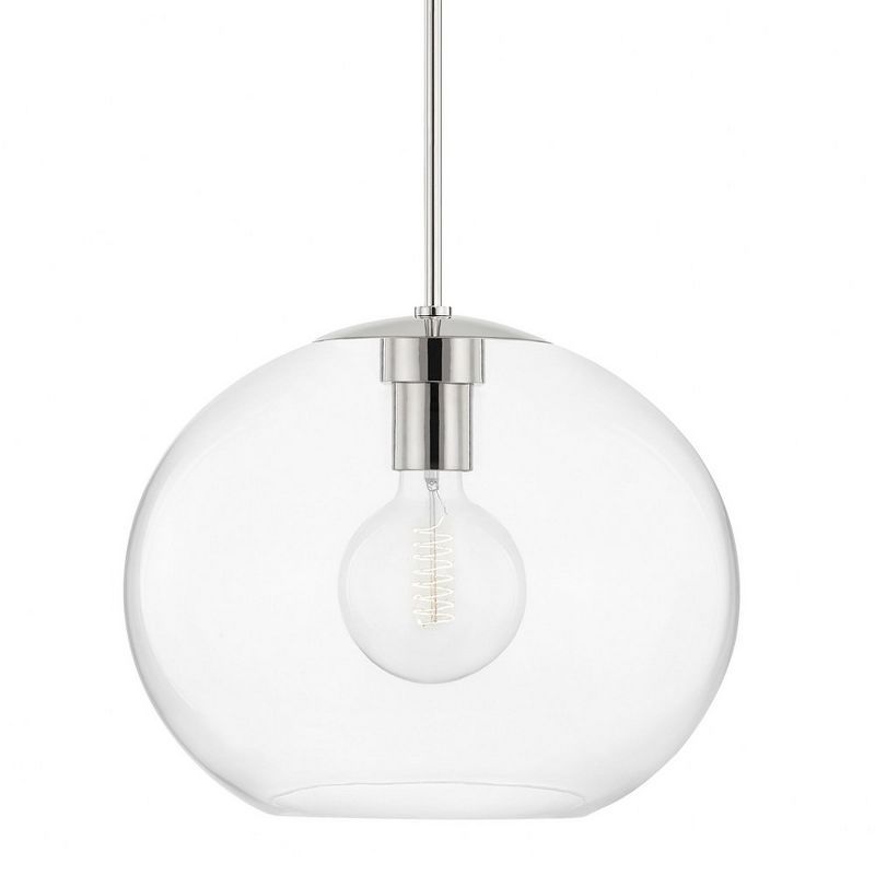 Polished Nickel Glass Globe Pendant Light, 16" Wide