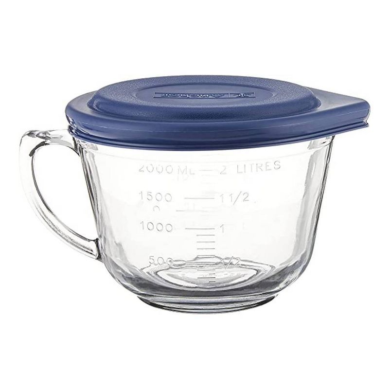 Anchor Hocking 2 Quart Glass Batter Bowl with Blue Lid