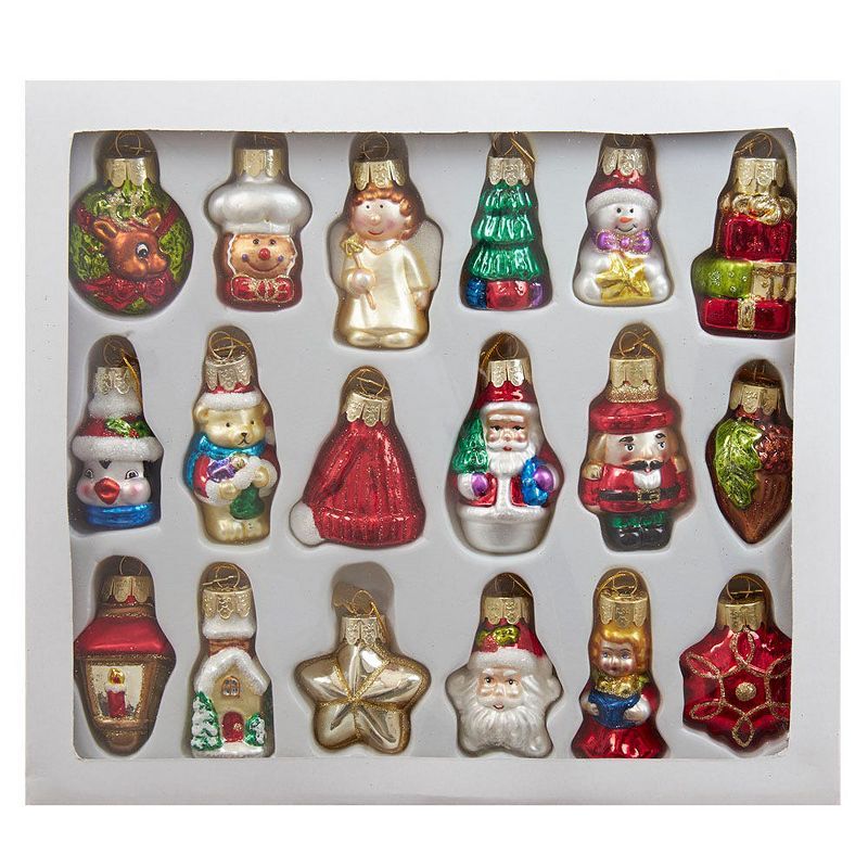 Miniature Multicolor Glass Christmas Ornaments Set, 18 Pieces