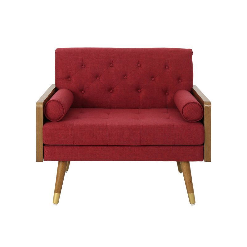 Frankie Plush Red Rubberwood Mid-Century Modern Club Chair