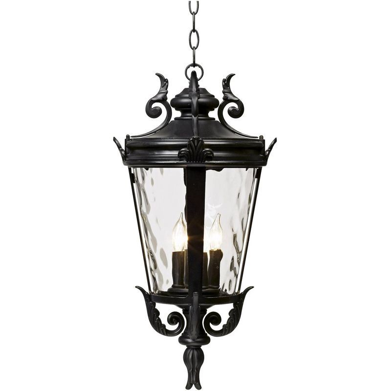 Marseille Vintage Black 31" Outdoor Hanging Light with Clear Hammered Glass